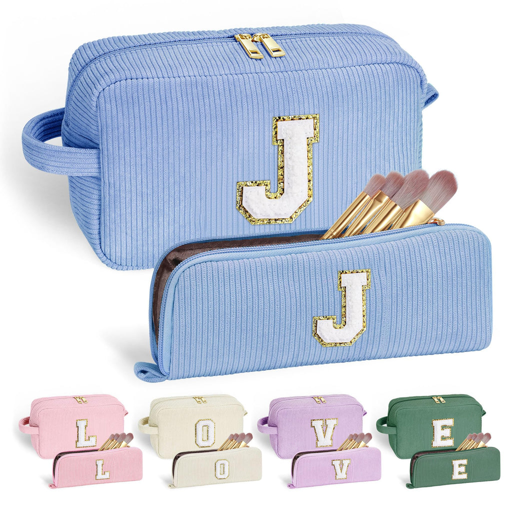 YOOLIFE Makeup Bag for Girls -Monogram Cute Blue Makeup Bags Cosmetic Toiletry Pouch Make Up Case for Women Her Best Friend Frie
