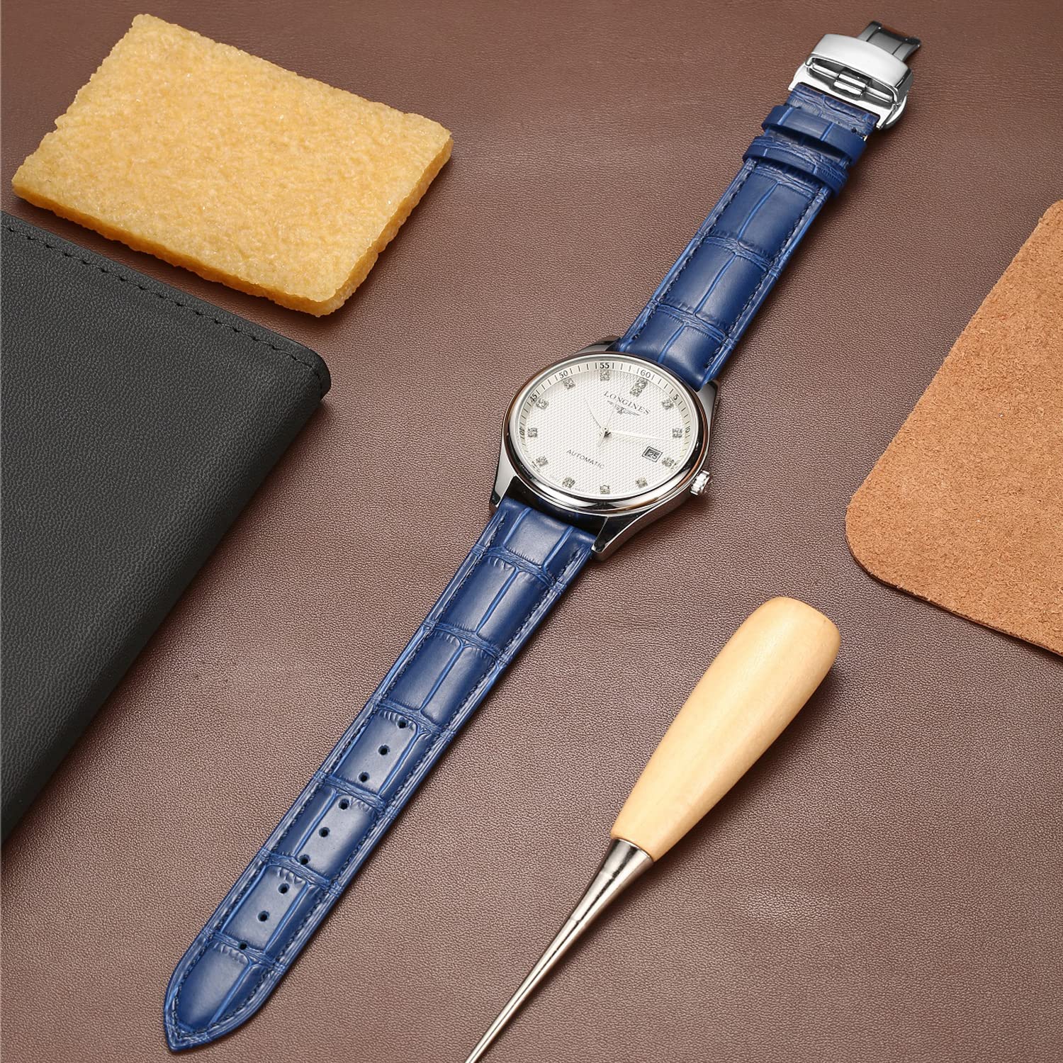 Moran Quick Release Leather Watch Bands Deployment Butterfly Buckle 18mm 20mm 22mm 24mm Blue Black Brown Calfskin Replacement Wa