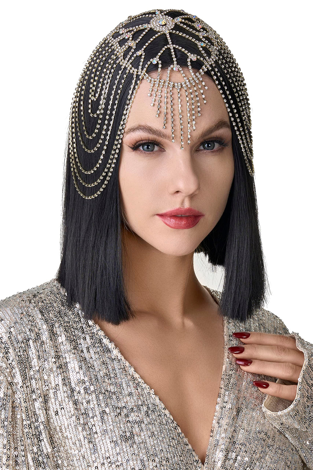 BABEYOND Vintage Style Roaring 20s Crystal Rhinestone Flapper Cap Headpiece Head Jewelry Chains