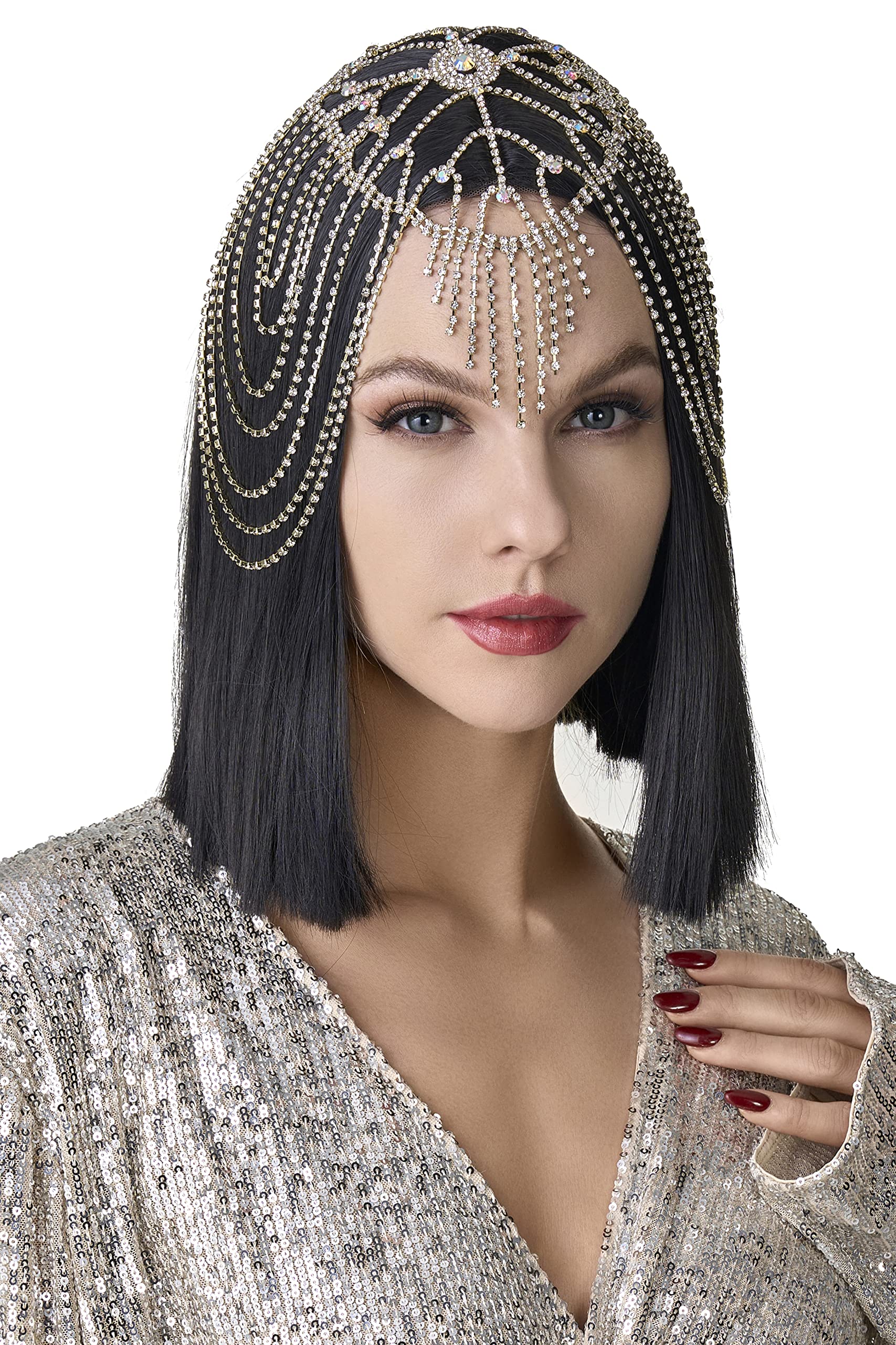 BABEYOND Vintage Style Roaring 20s Crystal Rhinestone Flapper Cap Headpiece Head Jewelry Chains