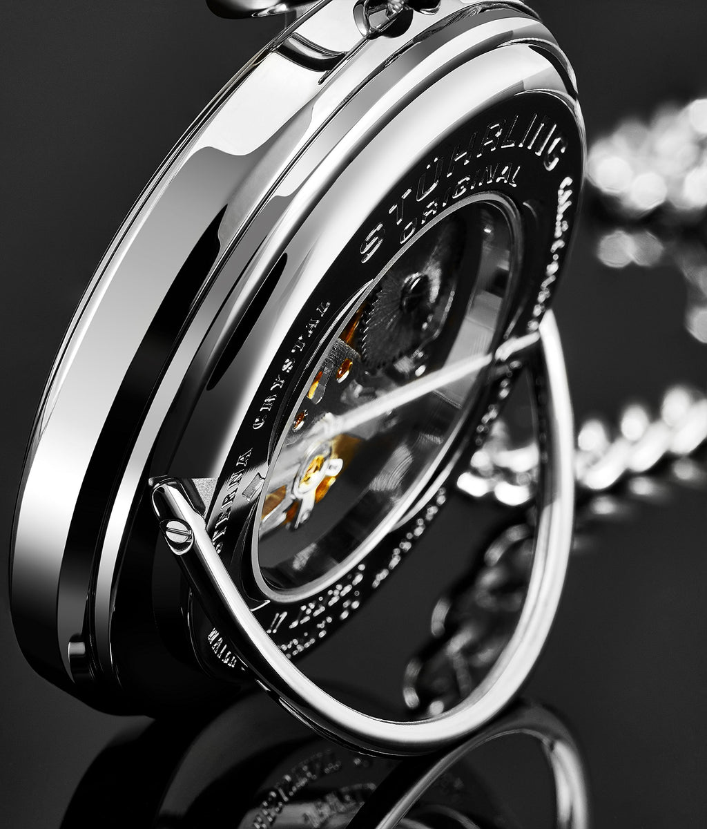 Stuhrling Original Mens Vintage Mechanical Pocket Watch - Stainless Steel Pocket Watch with Chain Analog Skeleton Watch Hand Win