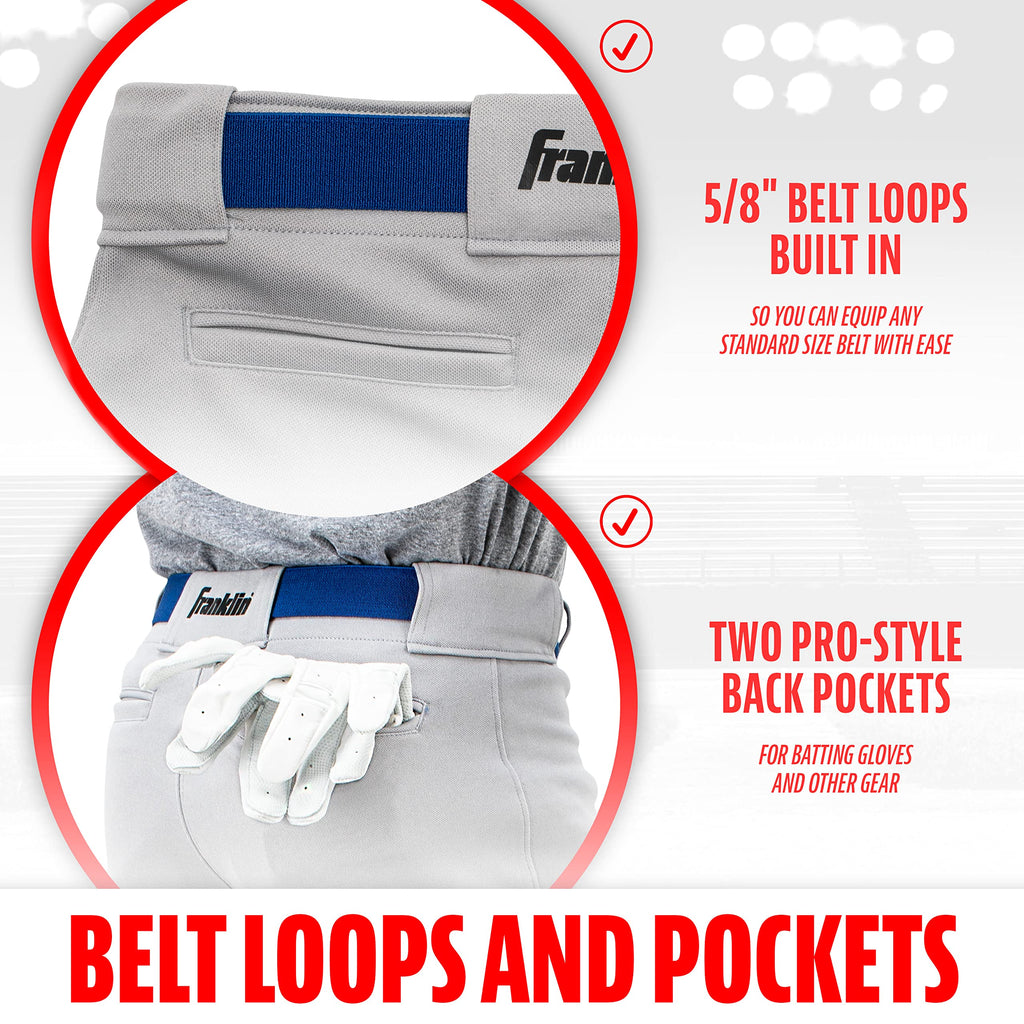 Franklin Sports Youth Baseball + Softball Pants - Knee High Grey Baseball Pants for Kids - Boys + Girls Knicker Style Bottoms wi