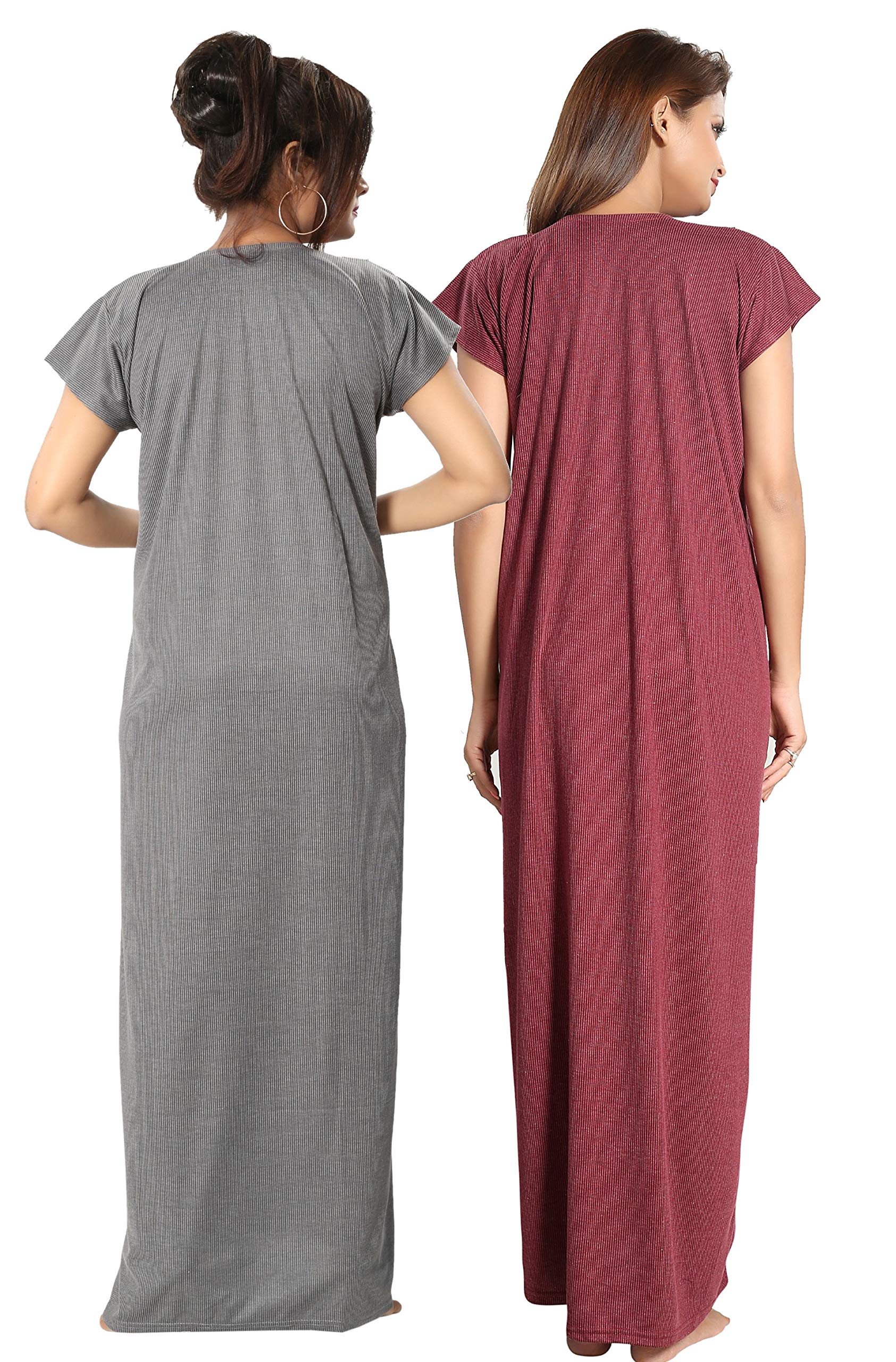 Fabme Womens Cotton Blend Striped Floor Length Night Gown