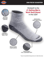 Dickies Men's Dri-Tech Moisture Control Quarter Socks, Available in M-XXL (6, 12, 18, Grey (6 Pairs), Large