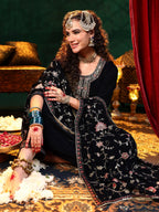 Libas Womens Yoke Design Velvet Straight Kurta With Trousers And Dupatta