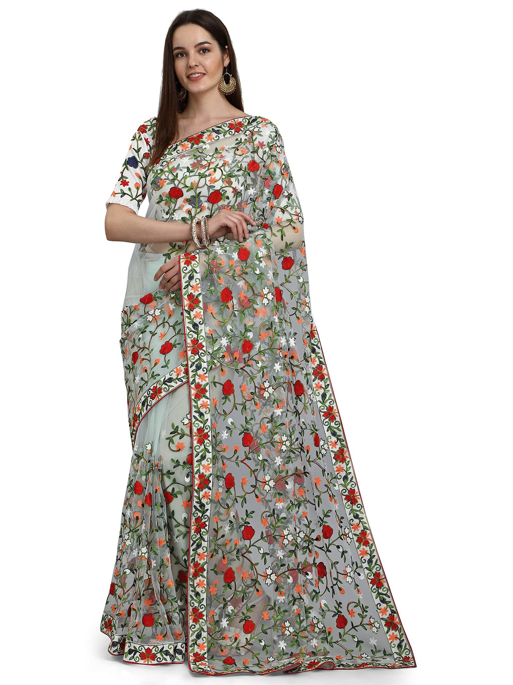 PATLANI FASHION New Bollywood BlockBuster Design Launching Net Embroidery Designer saree Light Green.