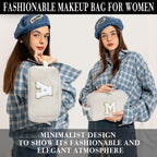YOOLIFE Travel Makeup Bags for Women - Initial White Small Makeup Bag Makeup Pouch with Brush Pouch Makeup Bag Travel Must Haves
