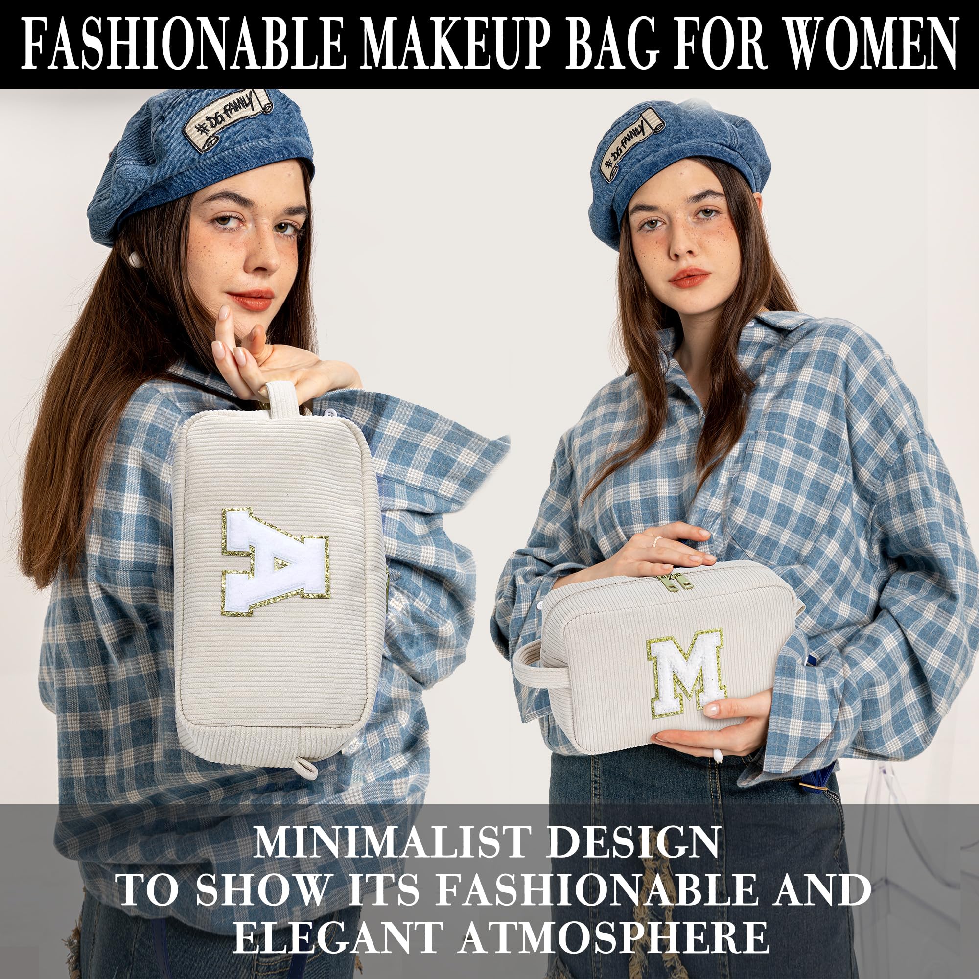 YOOLIFE Travel Makeup Bags for Women - Initial White Small Makeup Bag Makeup Pouch with Brush Pouch Makeup Bag Travel Must Haves