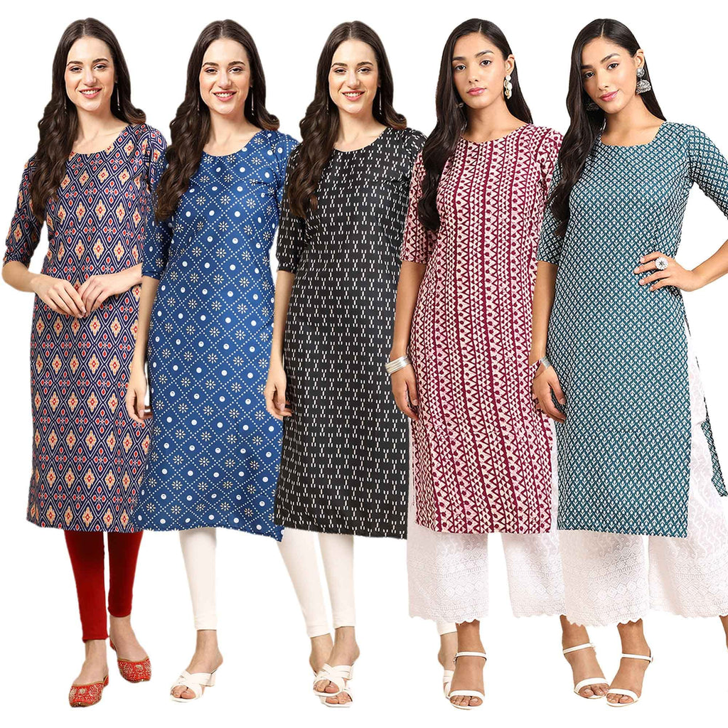 Pinkmint Women'S Crepe Digital Print Straight Kurta [Pack Of 5] (Cch-358-353-362-347-351-M)