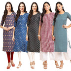 Pinkmint Women'S Crepe Digital Print Straight Kurta [Pack Of 5] (Cch-358-353-362-347-351-M)
