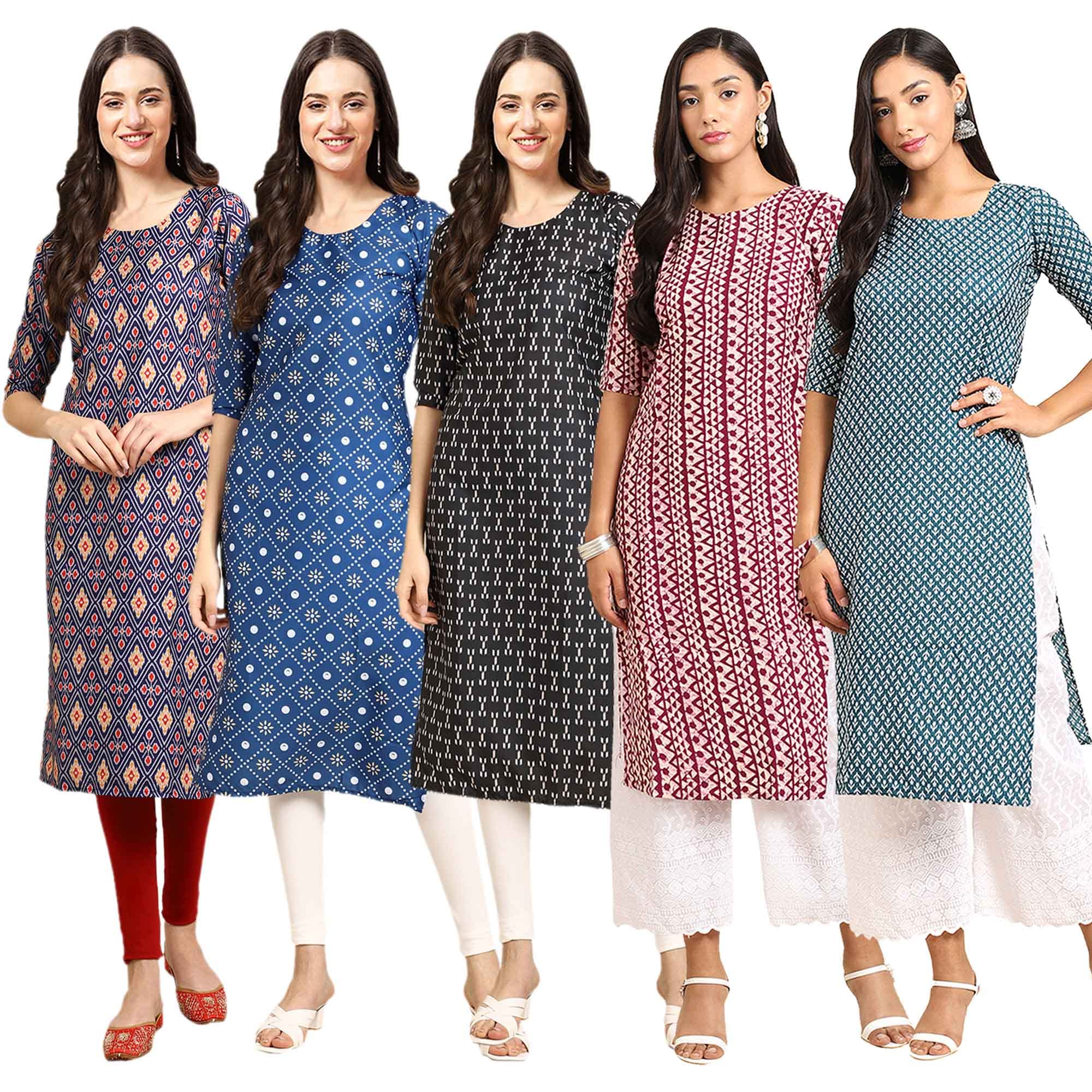 Pinkmint Women'S Crepe Digital Print Straight Kurta [Pack Of 5] (Cch-358-353-362-347-351-M)