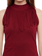 Miss Chase WomenS Maroon Cotton Round Neck Sleeveless Solid Mini Bodycon Dress (Mcpw16D05-79-143-04, Maroon, Medium)