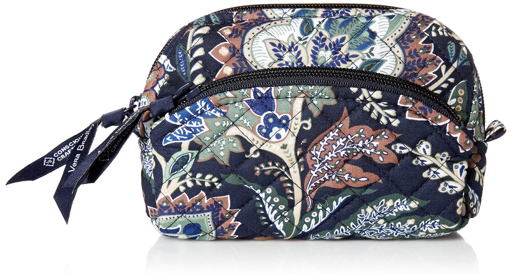 Vera Bradley Women's Cotton Mini Cosmetic Makeup Organizer Bag, Java Navy Camo - Recycled Cotton, One Size