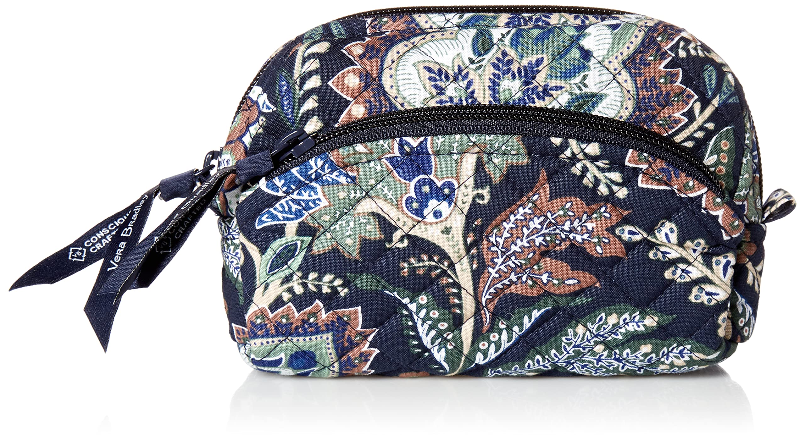 Vera Bradley Women's Cotton Mini Cosmetic Makeup Organizer Bag, Java Navy Camo - Recycled Cotton, One Size