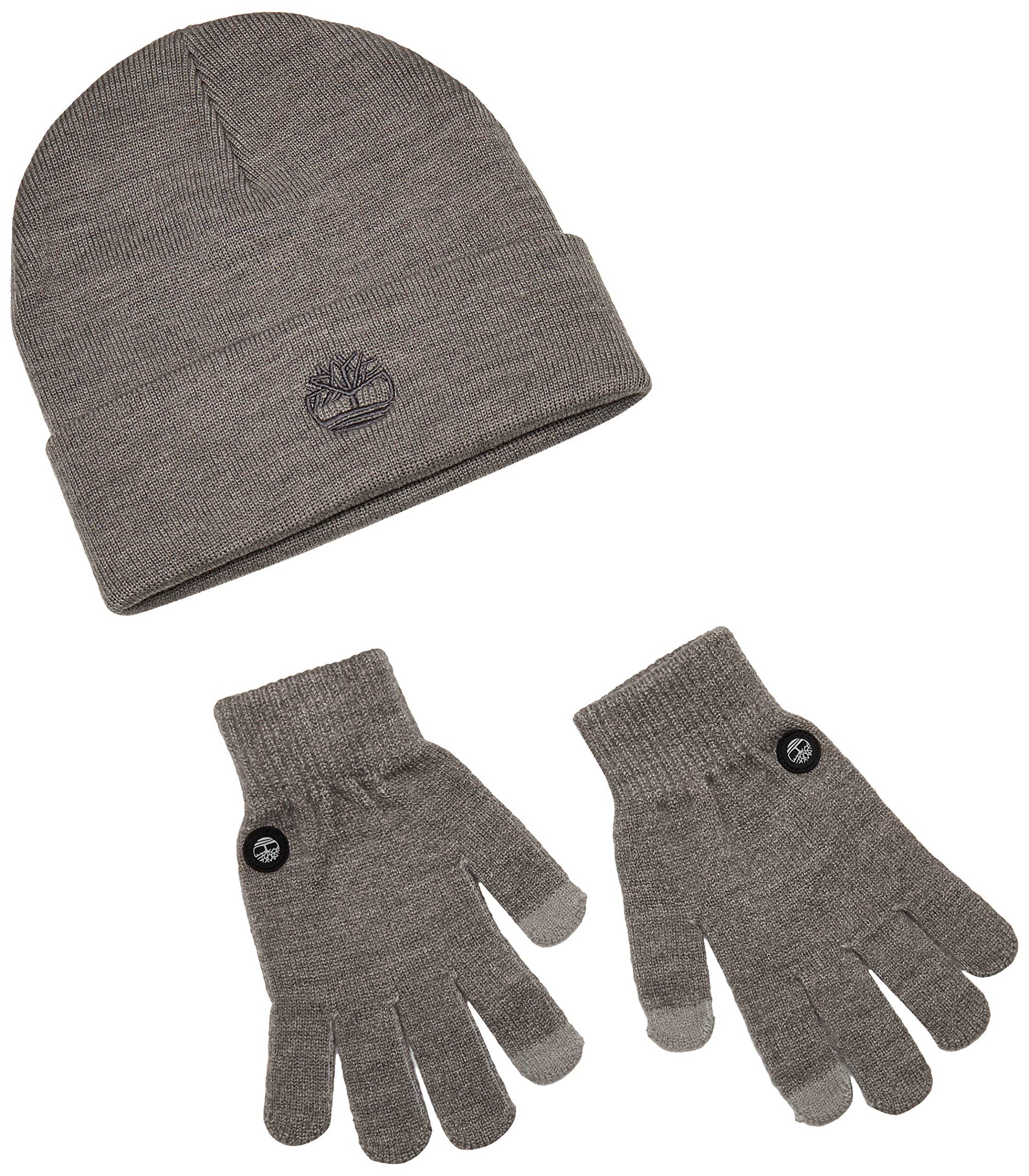 Timberland Womens Double Layer Scarf, Cuffed & Magic Glove Gift Set Beanie Hat, Light Grey Heather