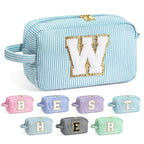 YOOLIFE Travel Makeup Bag for Women - Personalized Monogram Initial Blue Makeup Bags Cosmetic Toiletry Bag Pouch Make Up Case fo