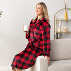 PAVILIA Plush Robe For Women | Buffalo Plaid Red Black Fluffy Soft Bathrobe | Luxurious Fuzzy Warm Spa Robe, Cozy Fleece Long Ro