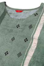 W For Woman Green Godet Box Pleat Kurta