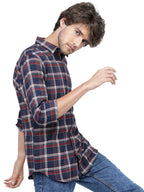 Ketch Cotton MenS Checkered Slim Fit Shirt (Khsh000252_Navy Blue/White L)