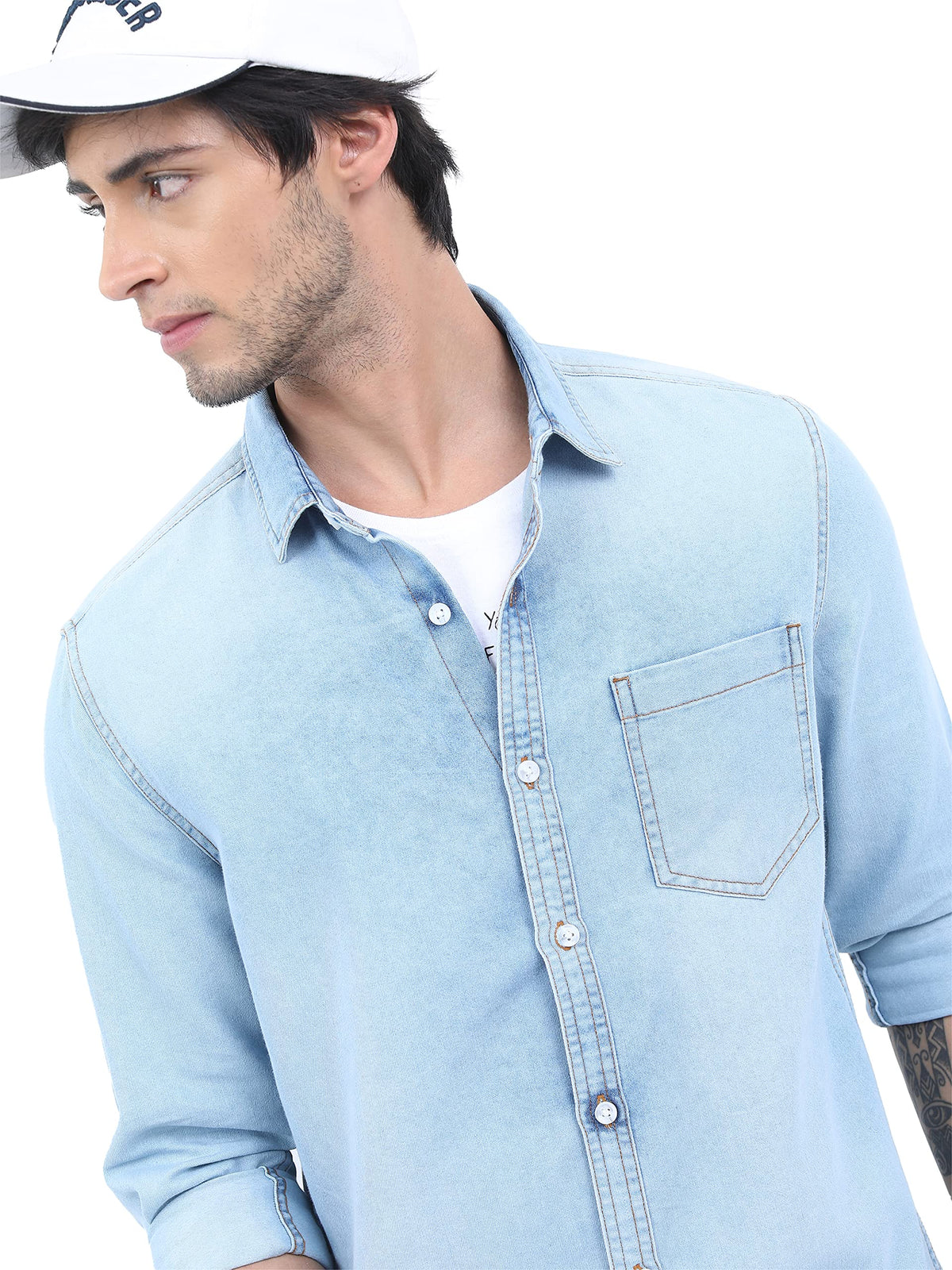 Ketch MenS Cotton Slim Fit Standard Length Shirt Overcoat(Khsh001286_Blue Xl)