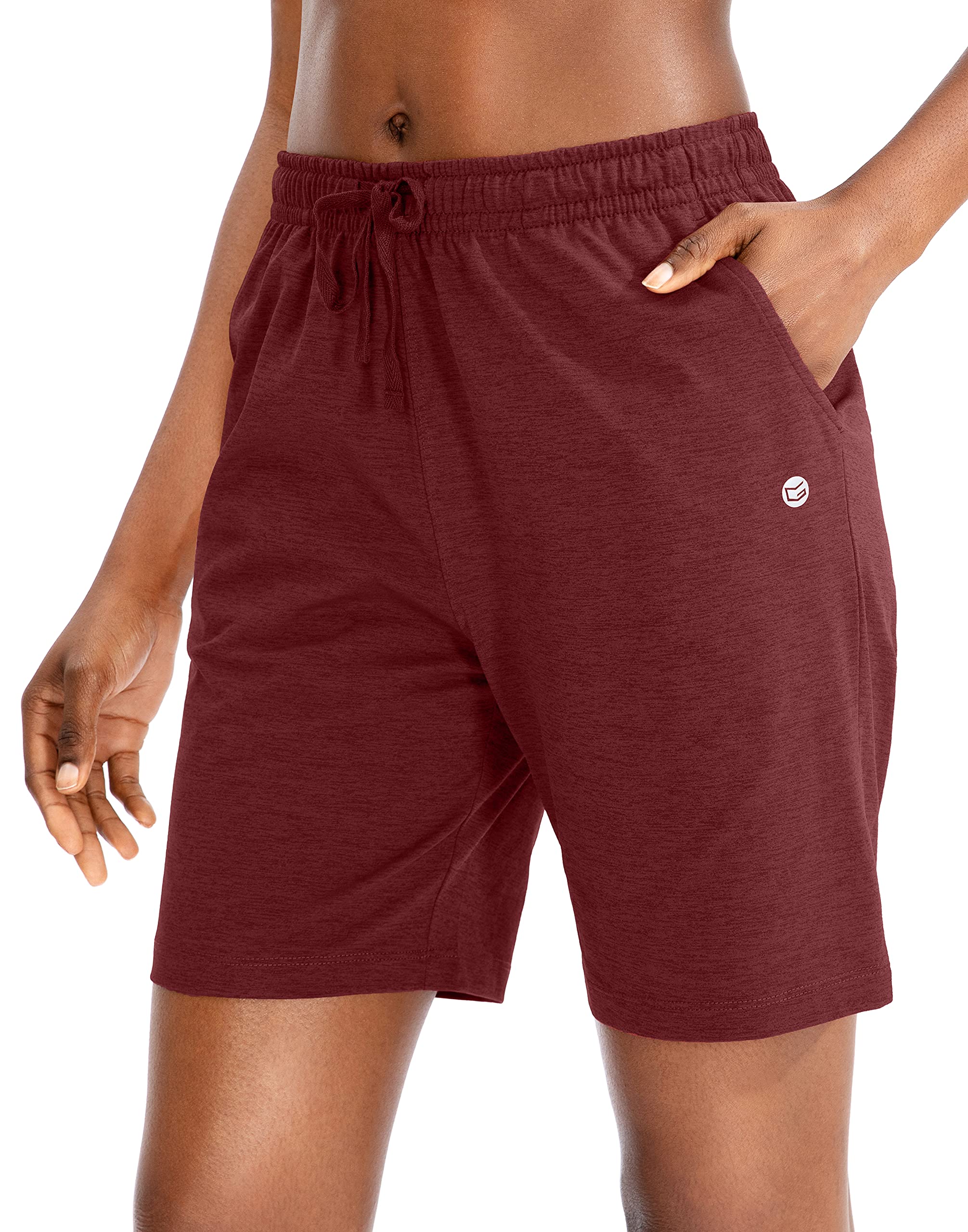 G Gradual Women's Bermuda Shorts Jersey Shorts with Deep Pockets 7 Long Shorts for Women Lounge Walking Athletic (Dark Red, X-La