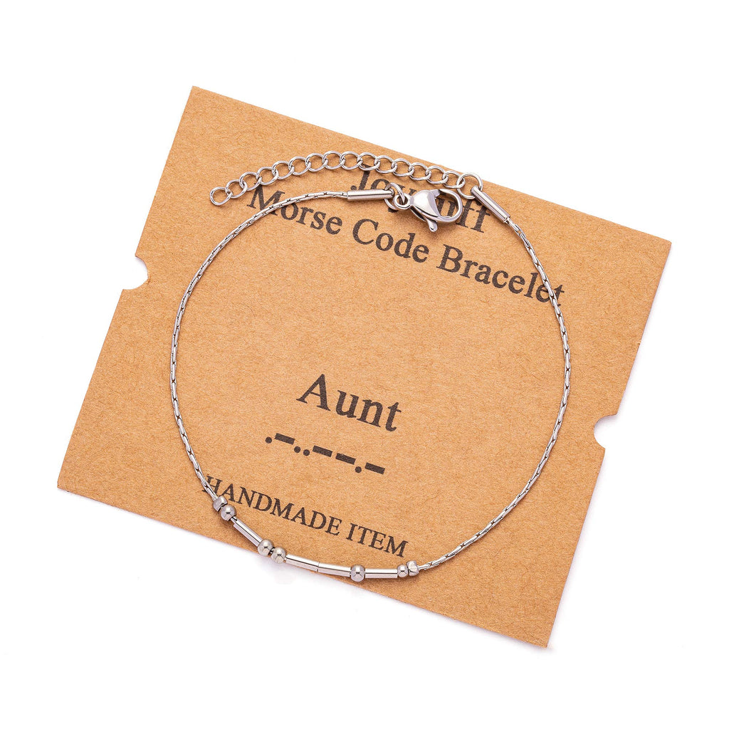 Gifts for Aunt Birthday Morse Code Bracelets for Women Inspirational Christmas Thanksgiving Day Funny Chain Bracelet Silver Enco