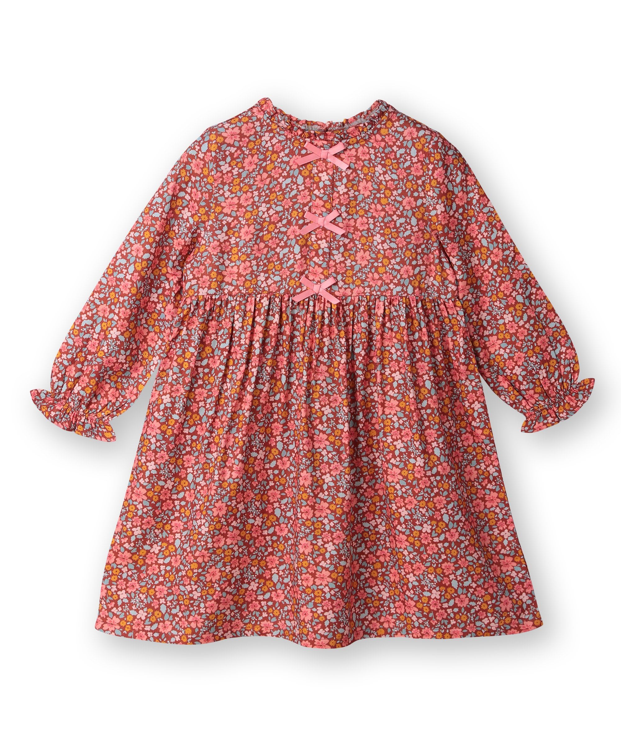 Bow detail fit and flare dress Rust