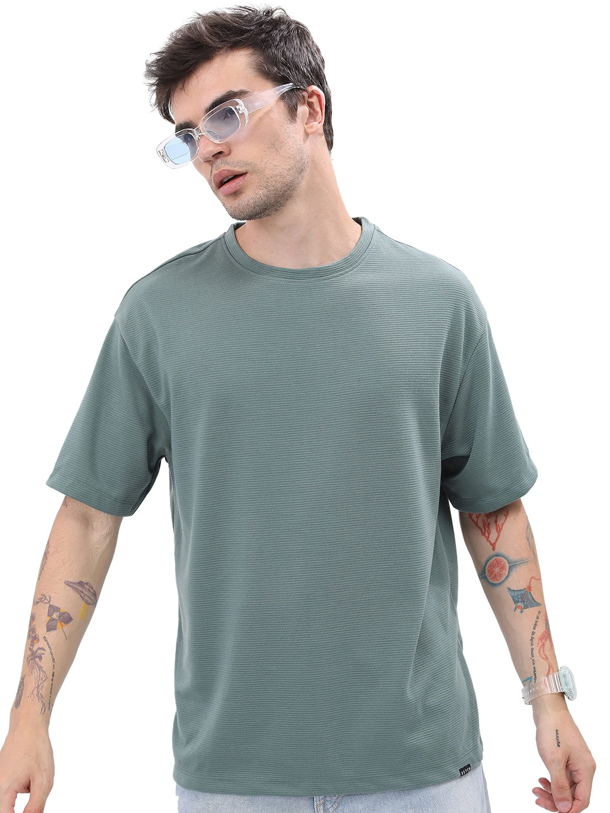 Ketch Men Polyester Blend Oversized Fit T-Shirt (Khts000532_Green, Small)