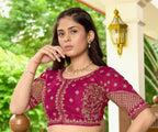 Pujia Mills WomenS Readymade Blouse Multi Golden Codding Sequence Embroidery Work Indian Ethnic Designer Stitched Readymade Sar