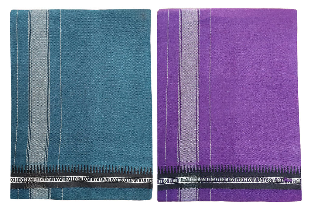 Prakasam Cotton Fine Quality Mens Kerala Style Thalapathi Border Single (1.28X2.00 Mtrs) -Dhoti-Kerala Single Mundu (Pack Of 2 D