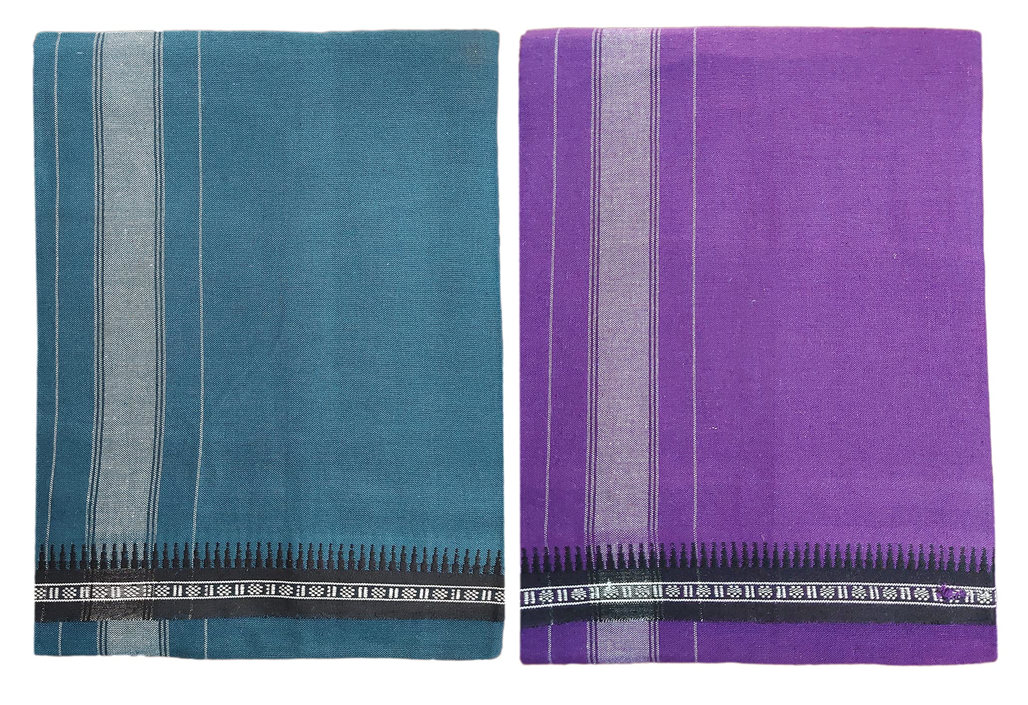 Prakasam Cotton Fine Quality Mens Kerala Style Thalapathi Border Single (1.28X2.00 Mtrs) -Dhoti-Kerala Single Mundu (Pack Of 2 D
