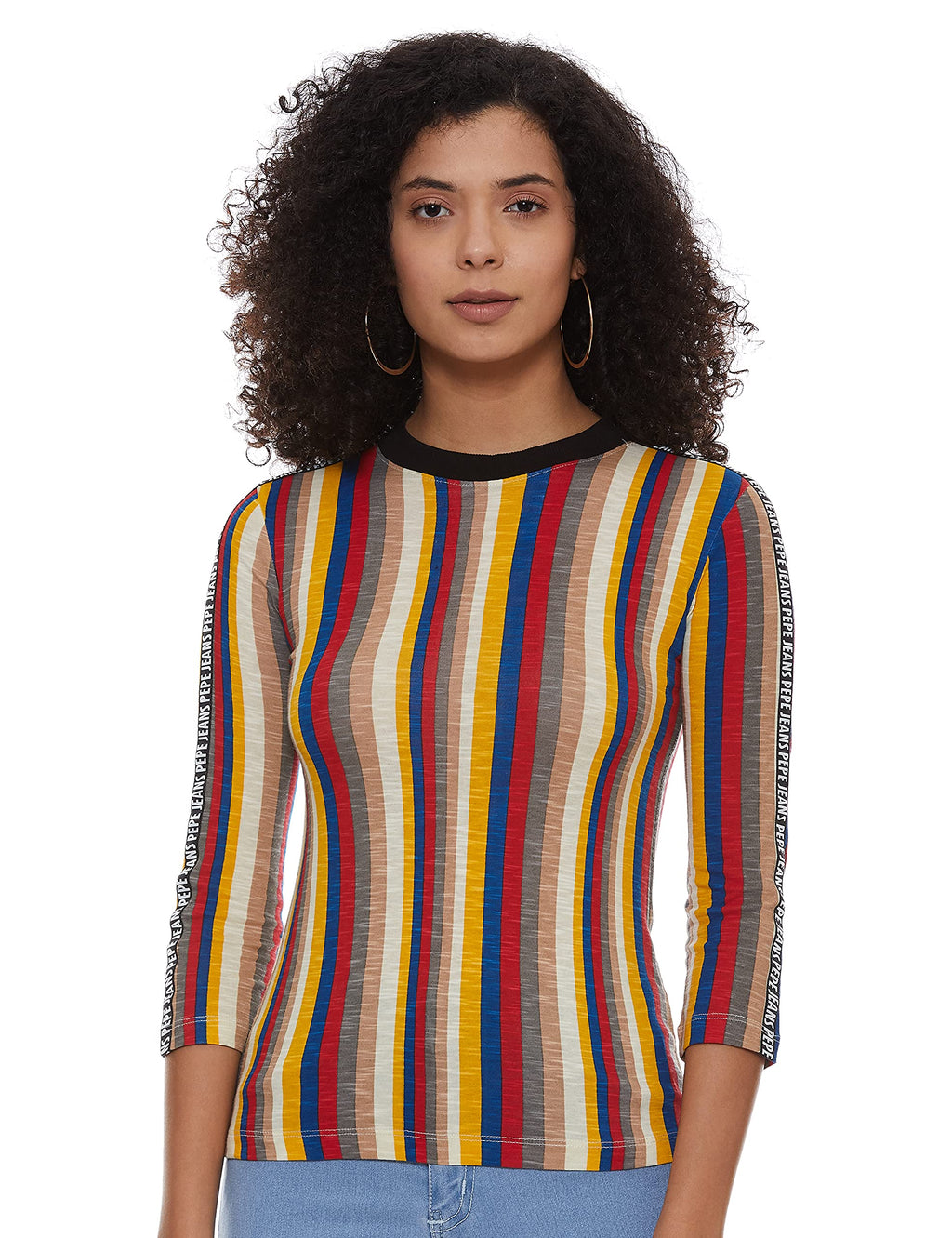 Pepe Jeans WomenS Striped Regular Fit T-Shirt (Pl504390_Mustard Medium)