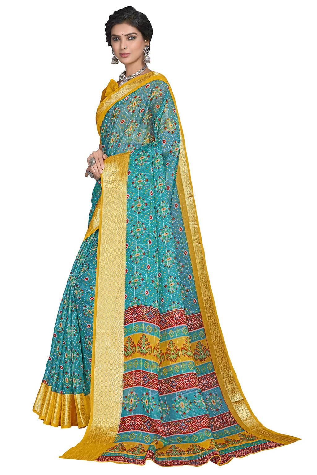 Glory Sarees Womens Organza Bandhani Saree With Blouse Piece