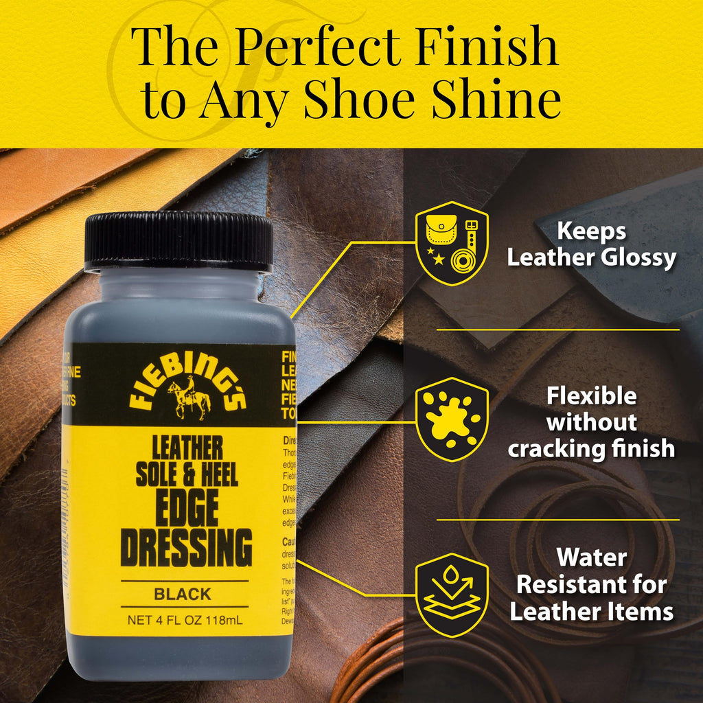 Fiebing's Leather Sole & Heel Black Edge Dressing (4 oz) - High Gloss Shoe Dressing for Leather Soles and Heels - Provides a Pro