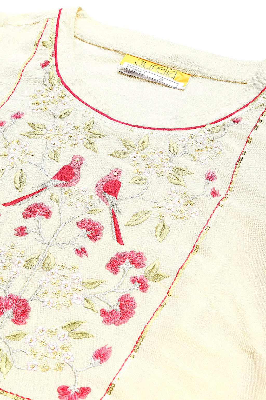 Aurelia Women Off White Viscose Zari Solid Yarn Dyed Straight Kurta