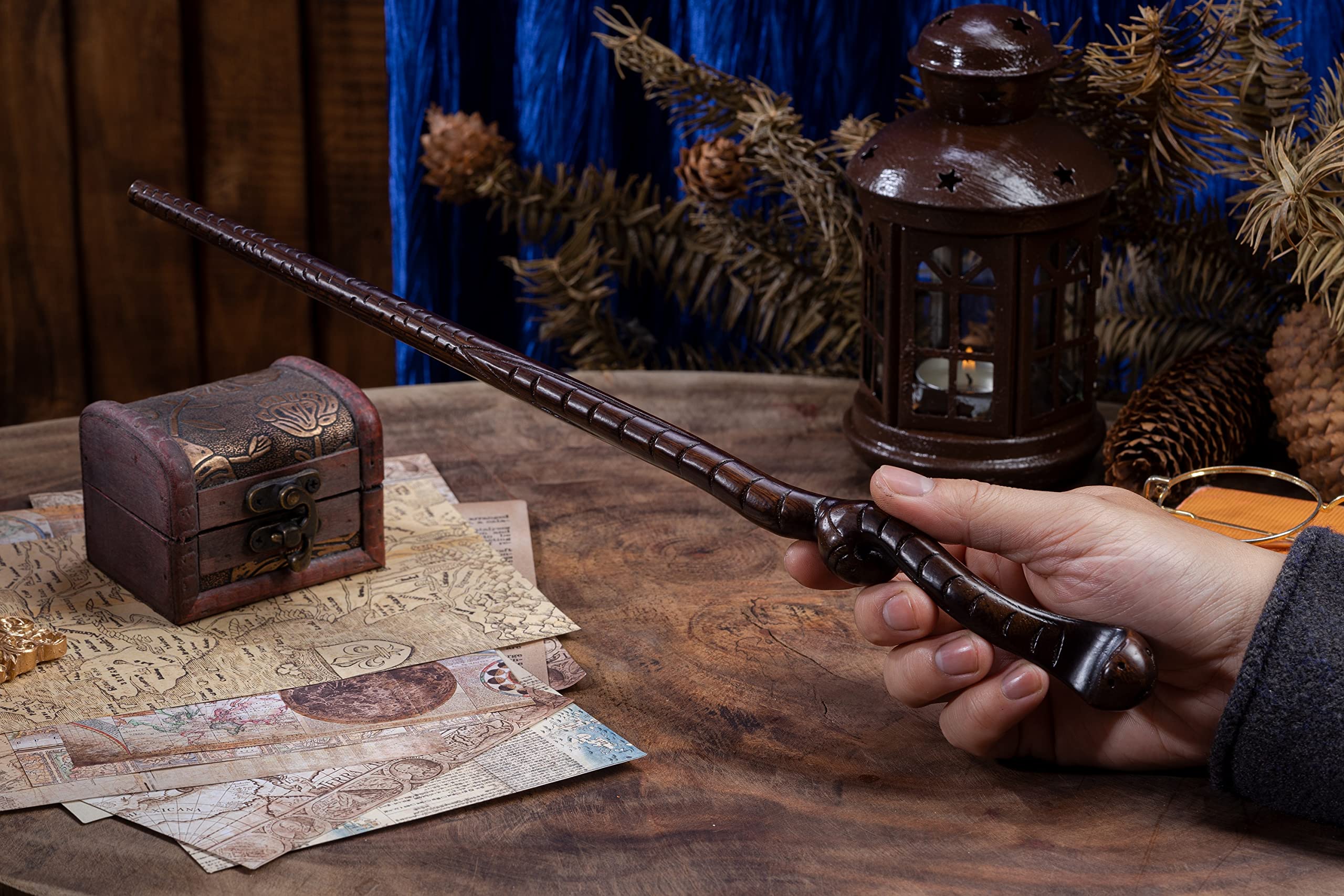 Handicraftviet Hand Carved Magic Wand Real Wood/Wooden Wand 15 Inch for Witchcraft/Collectible Cosplay Magic Wand/Magical Gift f