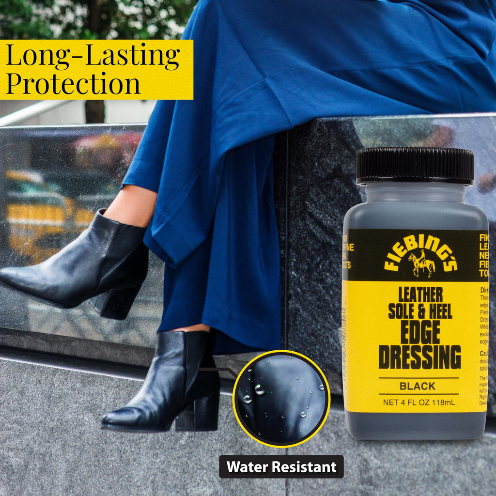Fiebing's Leather Sole & Heel Black Edge Dressing (4 oz) - High Gloss Shoe Dressing for Leather Soles and Heels - Provides a Pro