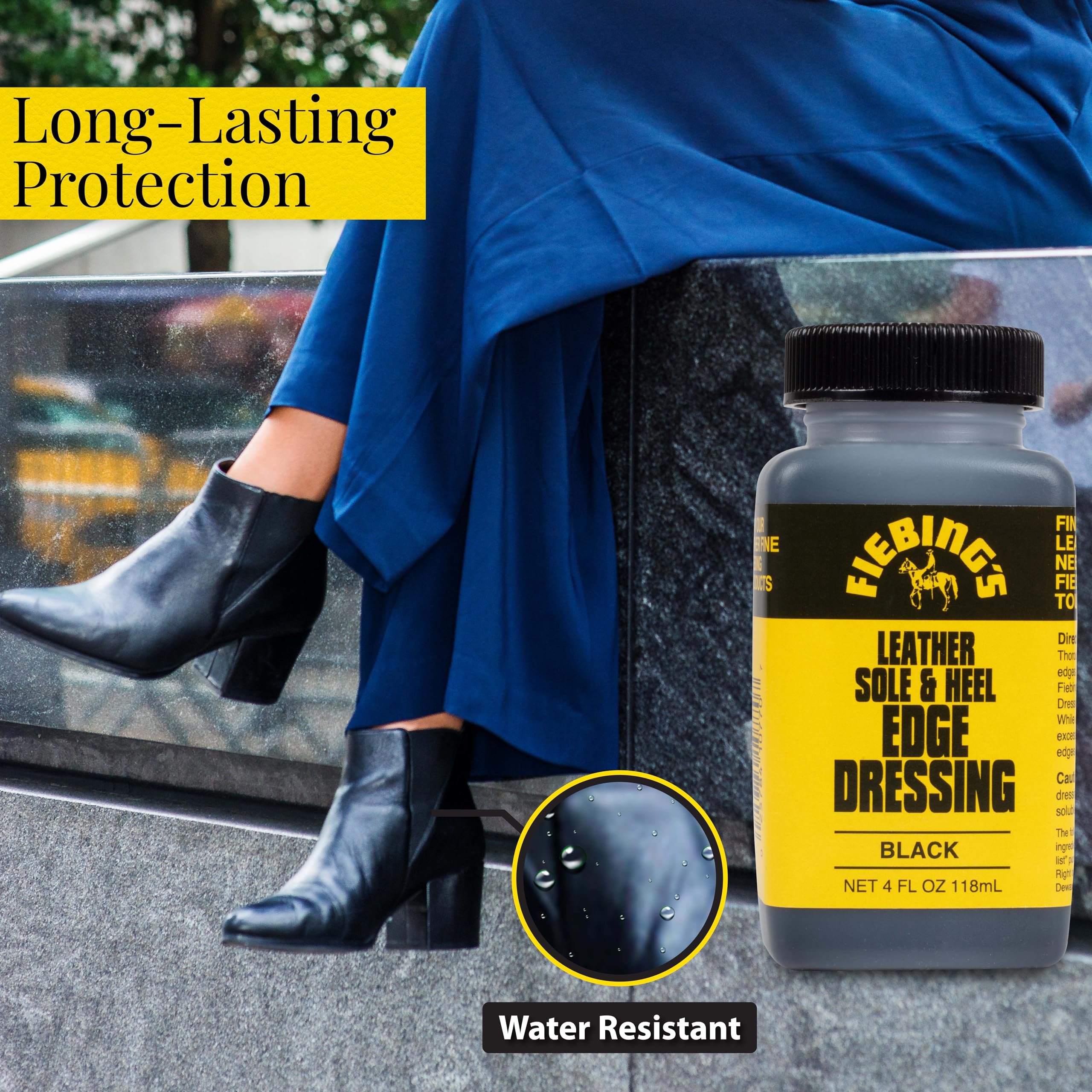 Fiebing's Leather Sole & Heel Edge Dressing, 2-Pack Black & Brown (4 oz) - High Gloss Shoe Dressing for Leather Soles & Heels -