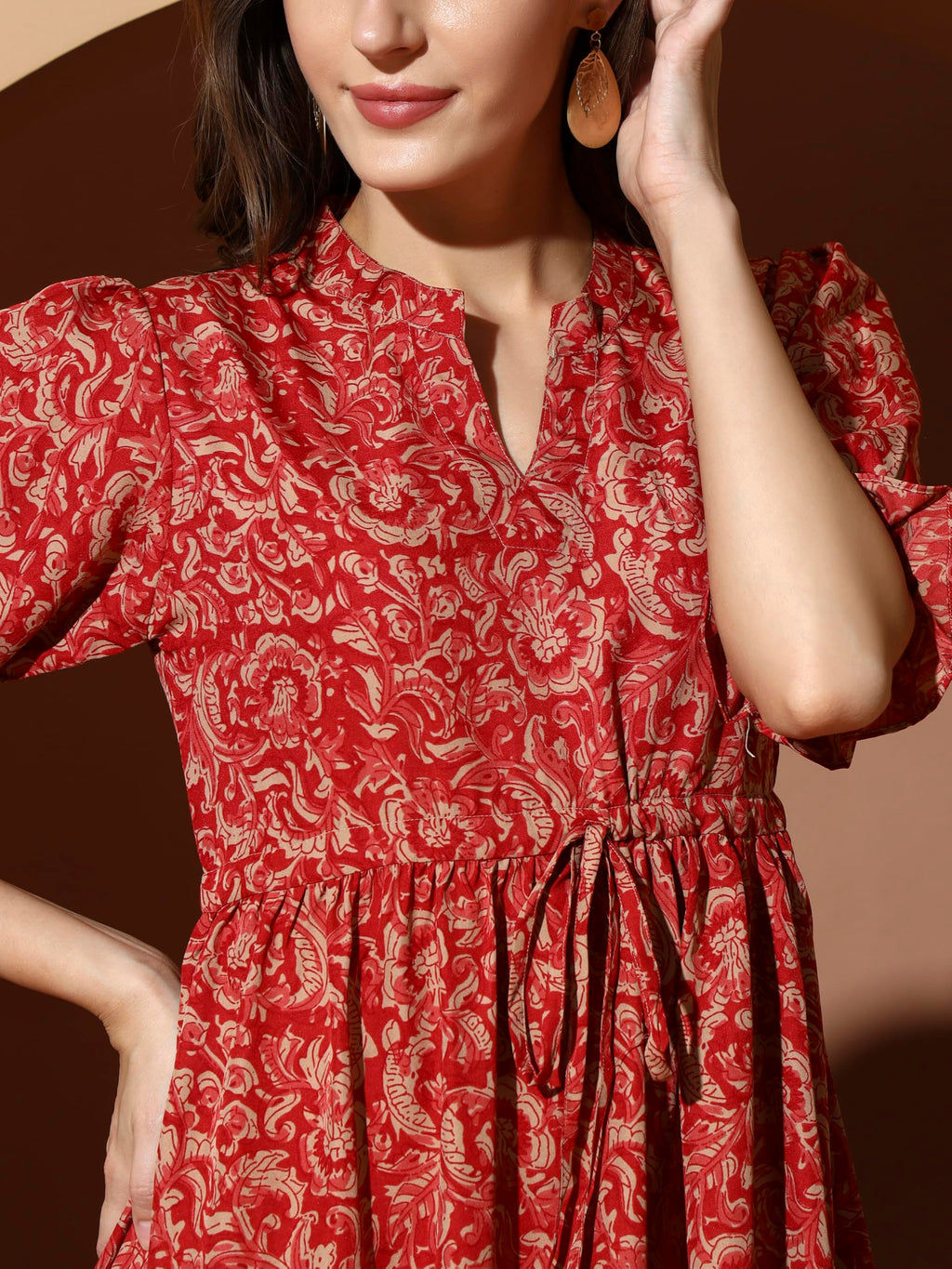 Kzully | Dress For Women | Midi Dress | Floral Printed | Polyester Fabric | Bell Sleeve Ethnic A-Line | Tiered Fit & Flare | Cas