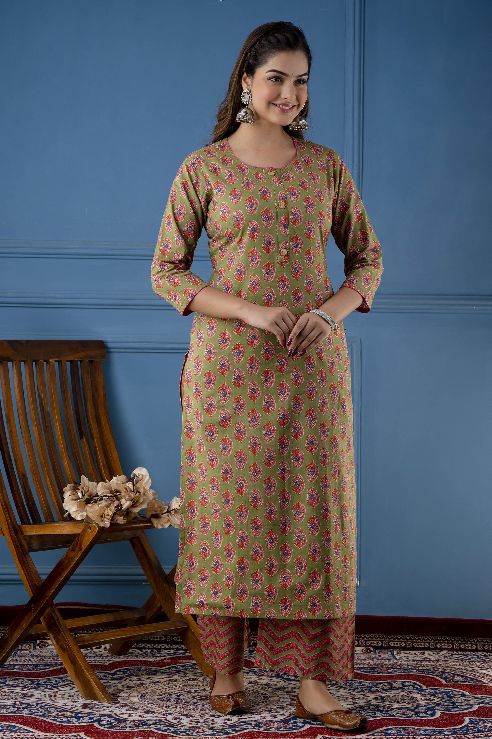 Anni Designer Women'S Cotton Blend Traditional Straight Printed Kurta And Palazzo Set (Bhadra Nw)