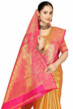 Sugathari WomenS Gold And Pink Kanjivaram Banarasi Silk Saree For Patola Festival Wedding Silk With Rich Pallu Design Sarees Fo