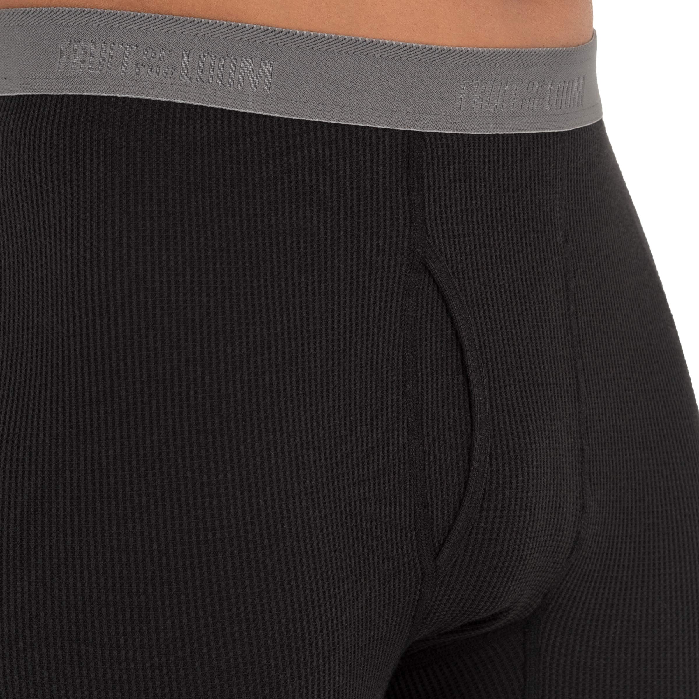 Fruit of the Loom Men's Recycled Premium Waffle Thermal Underwear Long Johns Bottom (1, 2, 3, and 4 Packs), Black/Greystone Heat