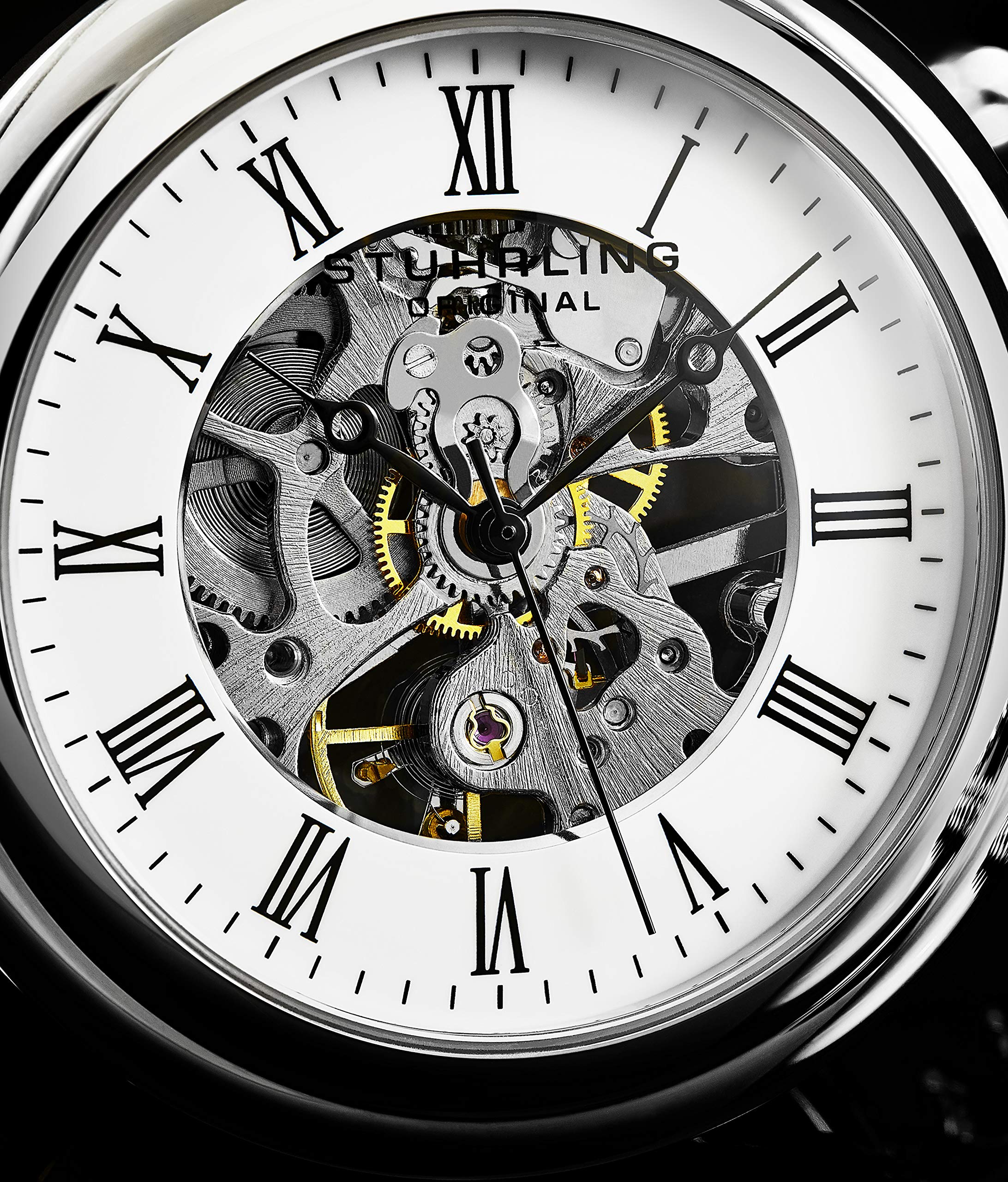 Stuhrling Original Mens Vintage Mechanical Pocket Watch - Stainless Steel Pocket Watch with Chain Analog Skeleton Watch Hand Win