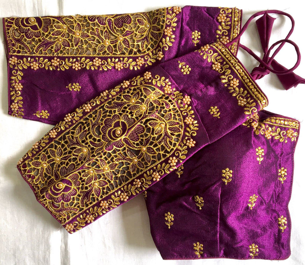Vihu Fashion WomenS Flower Embroidery Sleeves Cut Work Readymade Saree Blouse