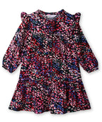 Button -through printed A-line dress BLACK