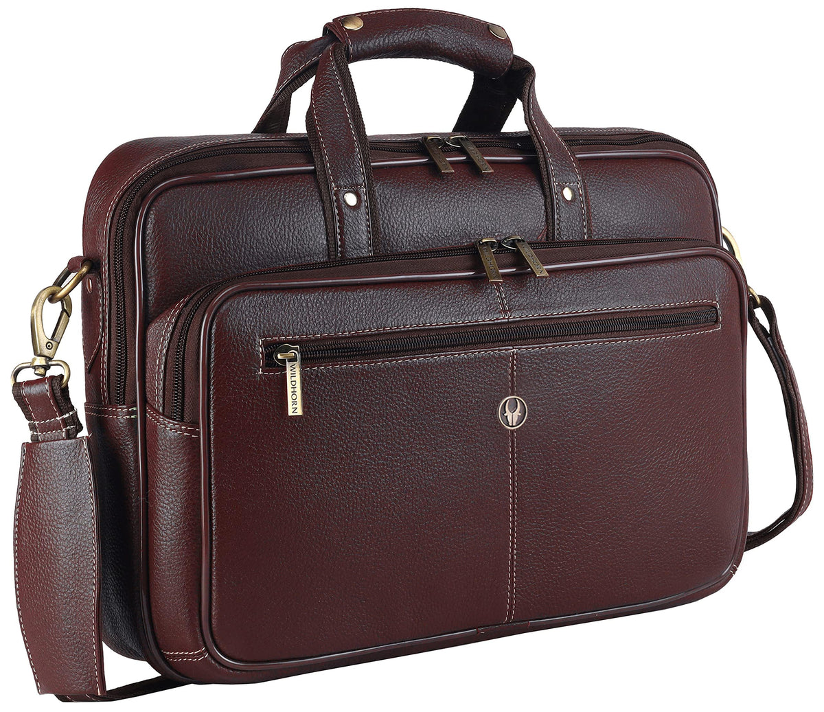 Wildhorn Genuine Leather Office Bag For Men | Classic 15.6Inch Laptop Bag With Adjustable Straps & Multiple Compartments | Slee 16