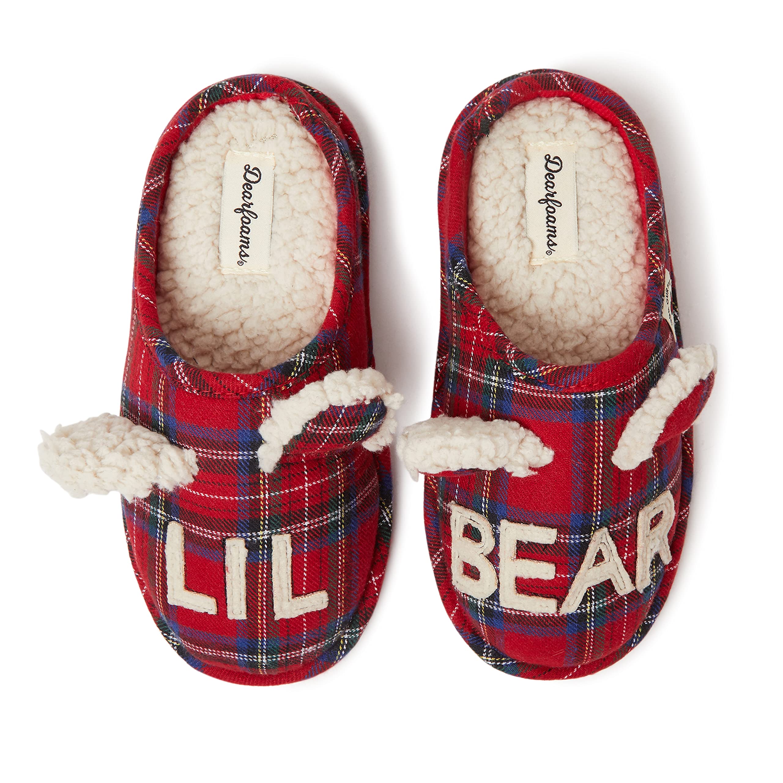 Dearfoams Unisex Slipper, Lil Bear Tartan Plaid, 13 US Big Kid