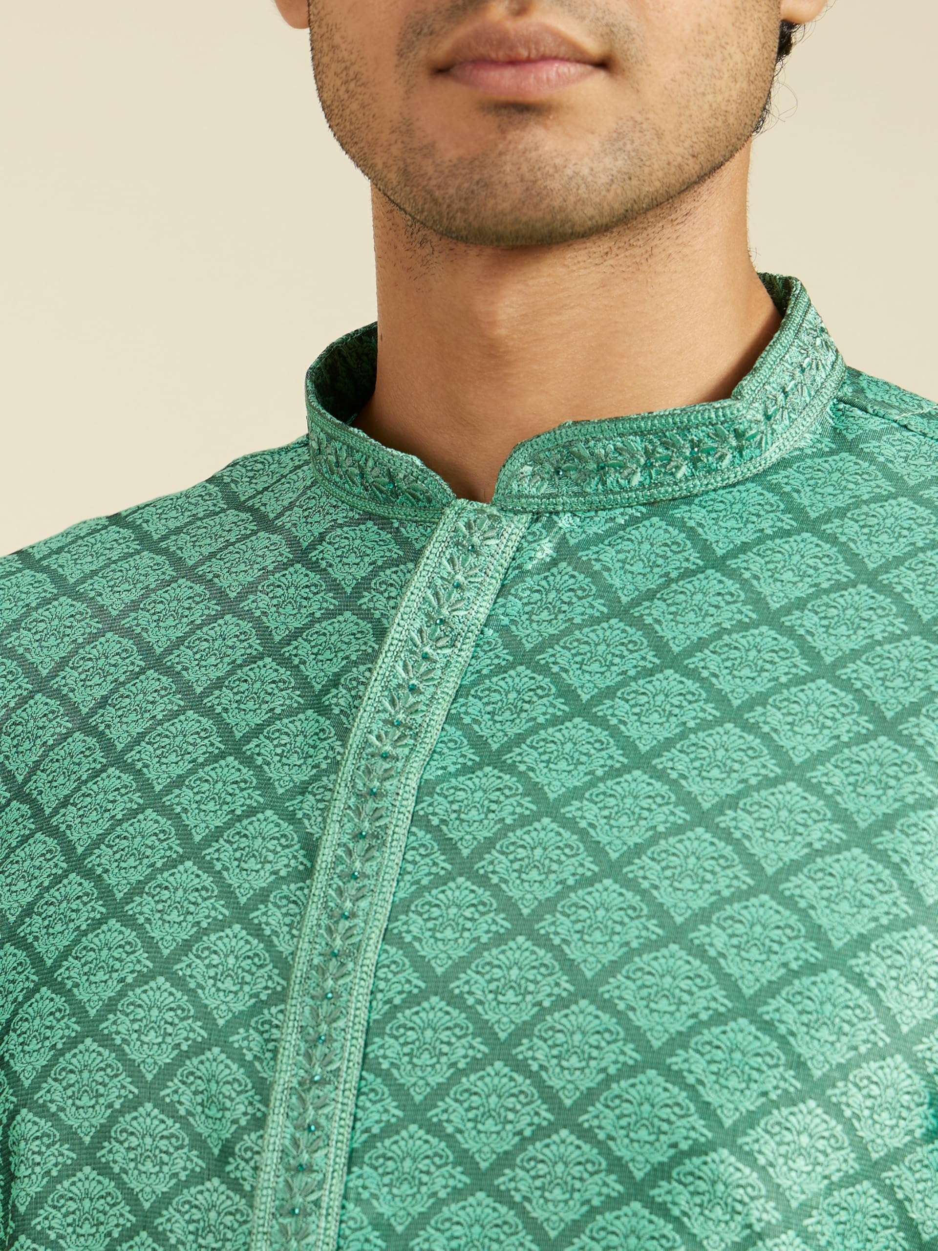 Diwas By Manyavar MenS Art Silk Self Design Kurta (Green,Xxl)