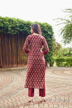 ANNI DESIGNER Womens Cotton Blend Straight Printed Kurta with Pant Set (Garima Maroon-VGT_S_Maroon_Small)