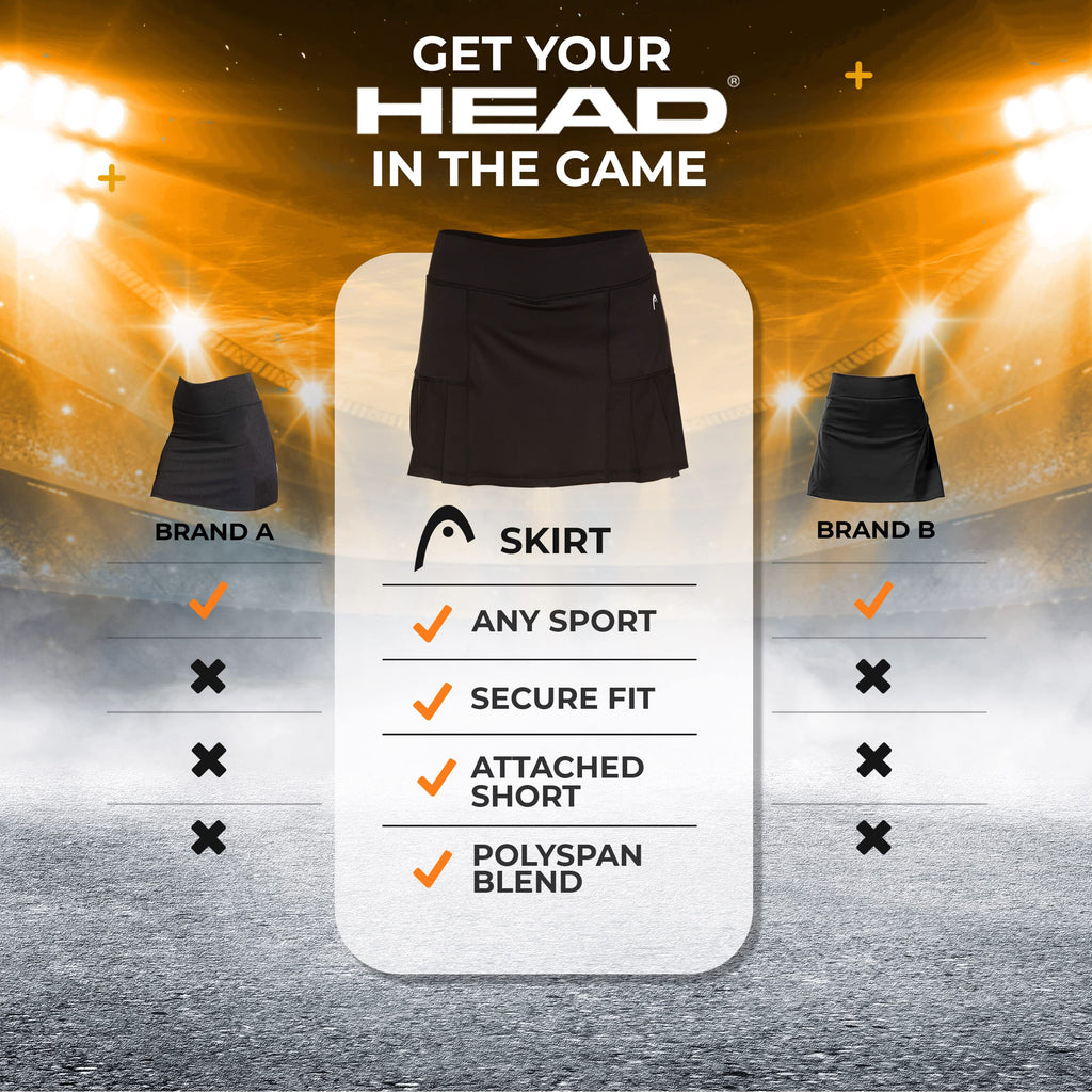 HEAD Women's Athletic Tennis Skort - Performance Training & Running Skirt - Black Spike Skort, X-Large